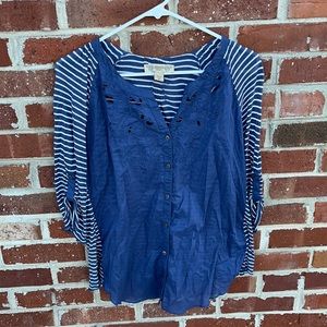 Vintage America Blue/White Striped Button Down Medium